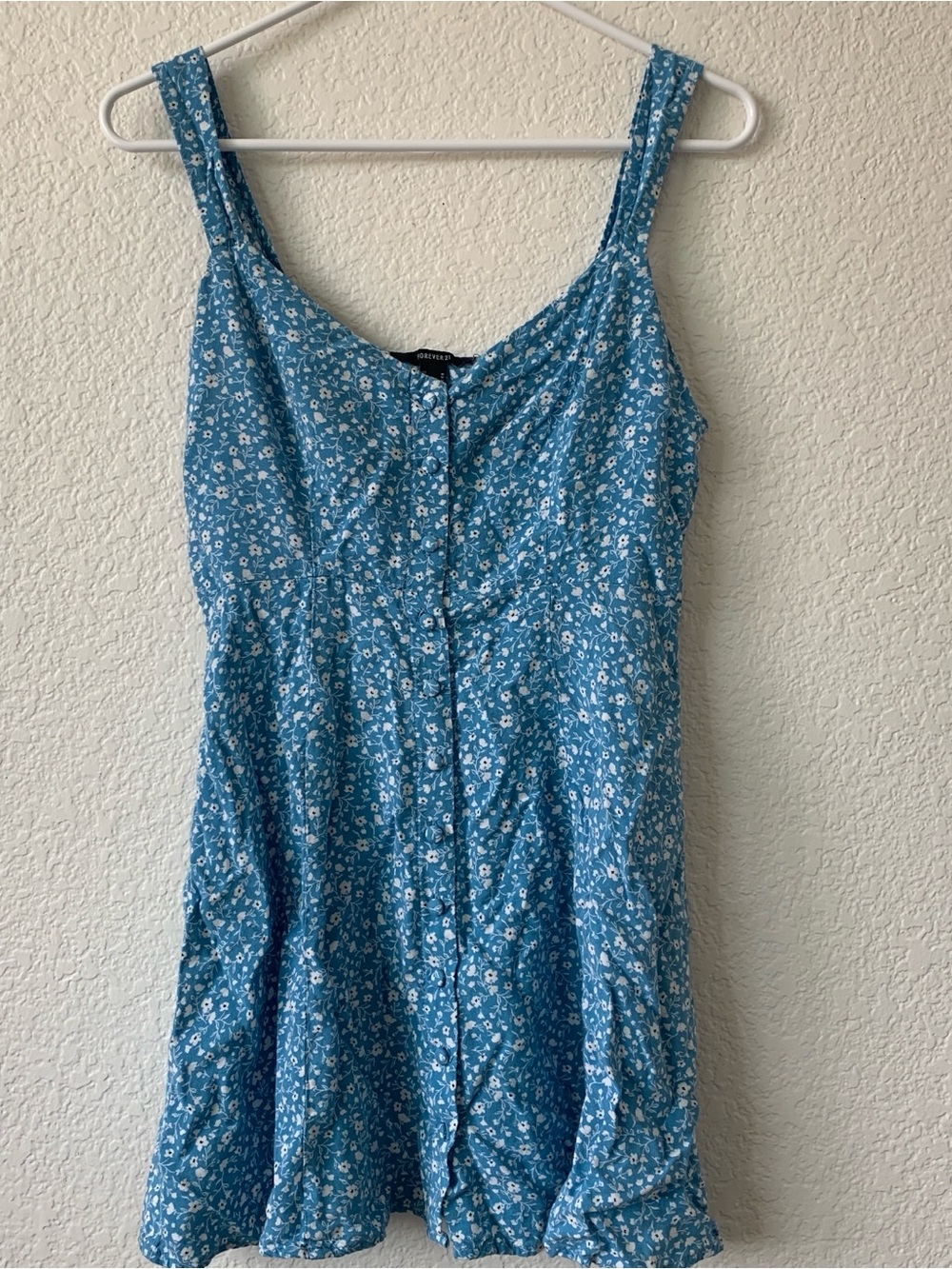 Forever 21 Teal Blue Floral Button-Front Mini Dress